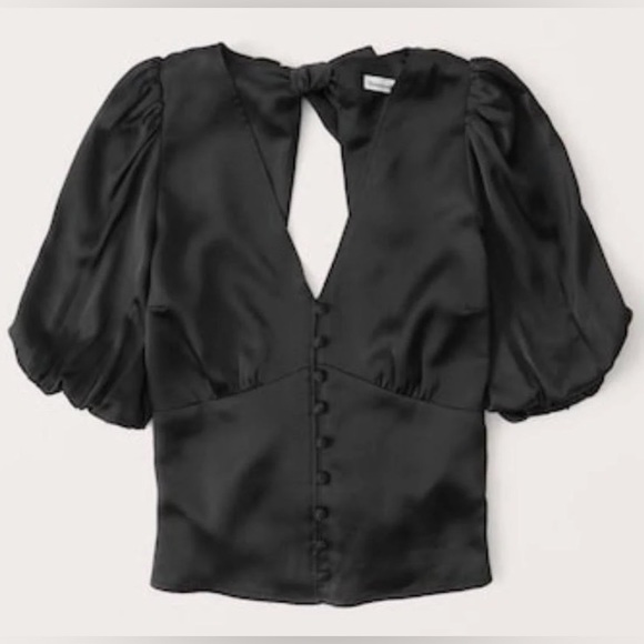 Abercrombie & Fitch Satin Short Puff Sleeve with Tie Back - Picture 2 of 4